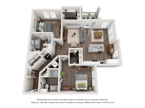 Floor plan for 2 beds, 2 baths, 1185 sqft